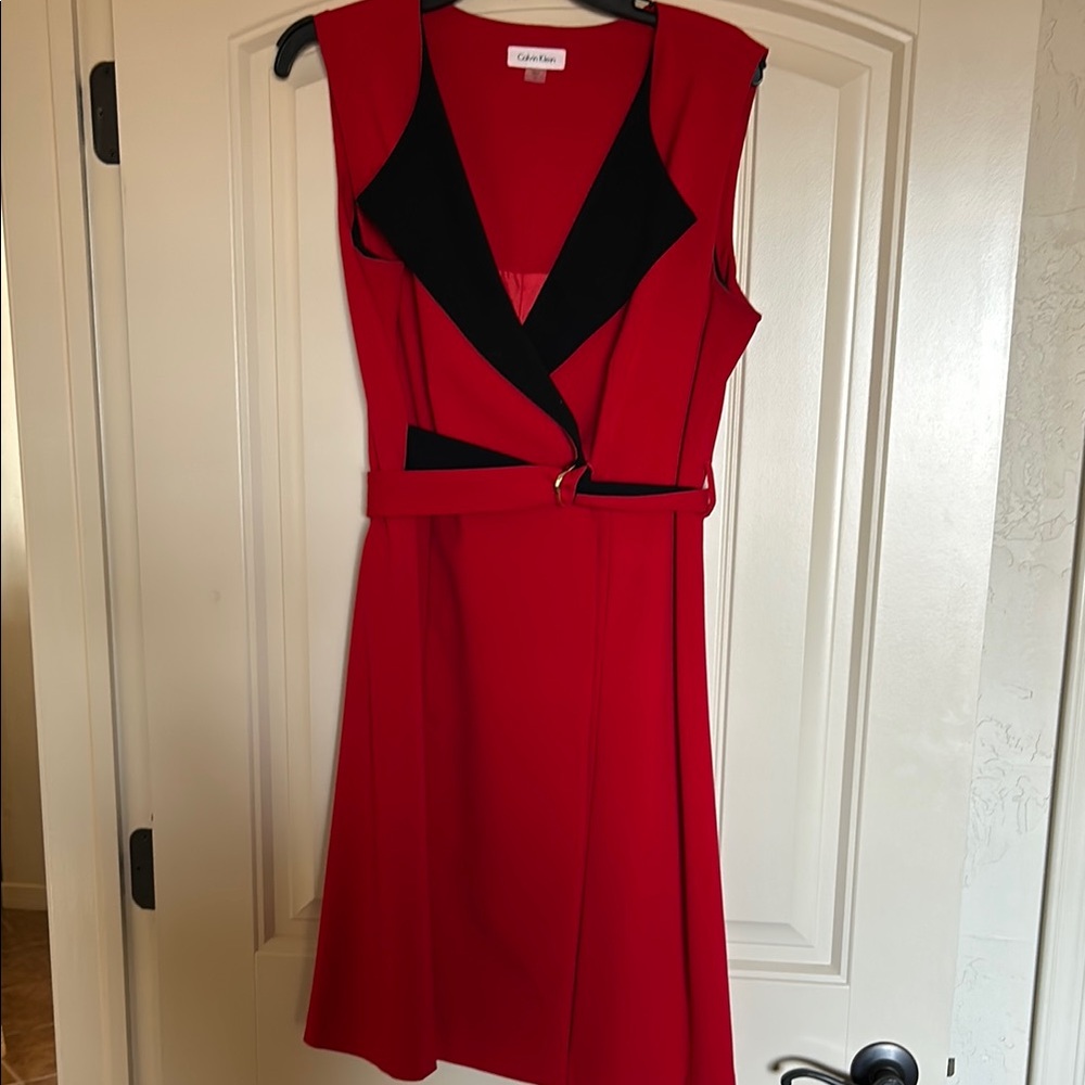 Calvin Klein Red and Black Sleeveless Dress
